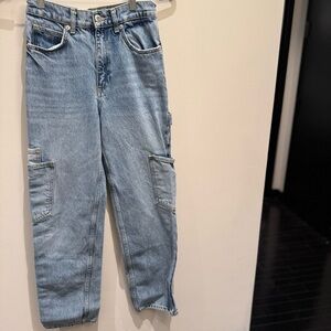 Zara- Wide Leg Blue Cargo Denim Jeans Size 0